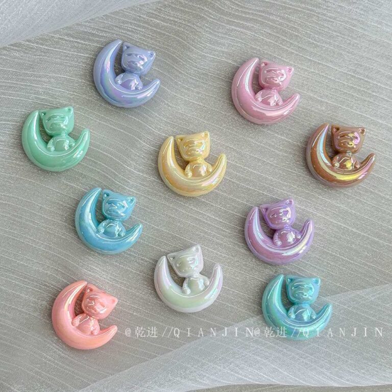 Solid Color Iridescent Plated Beads Moon Cat Beads