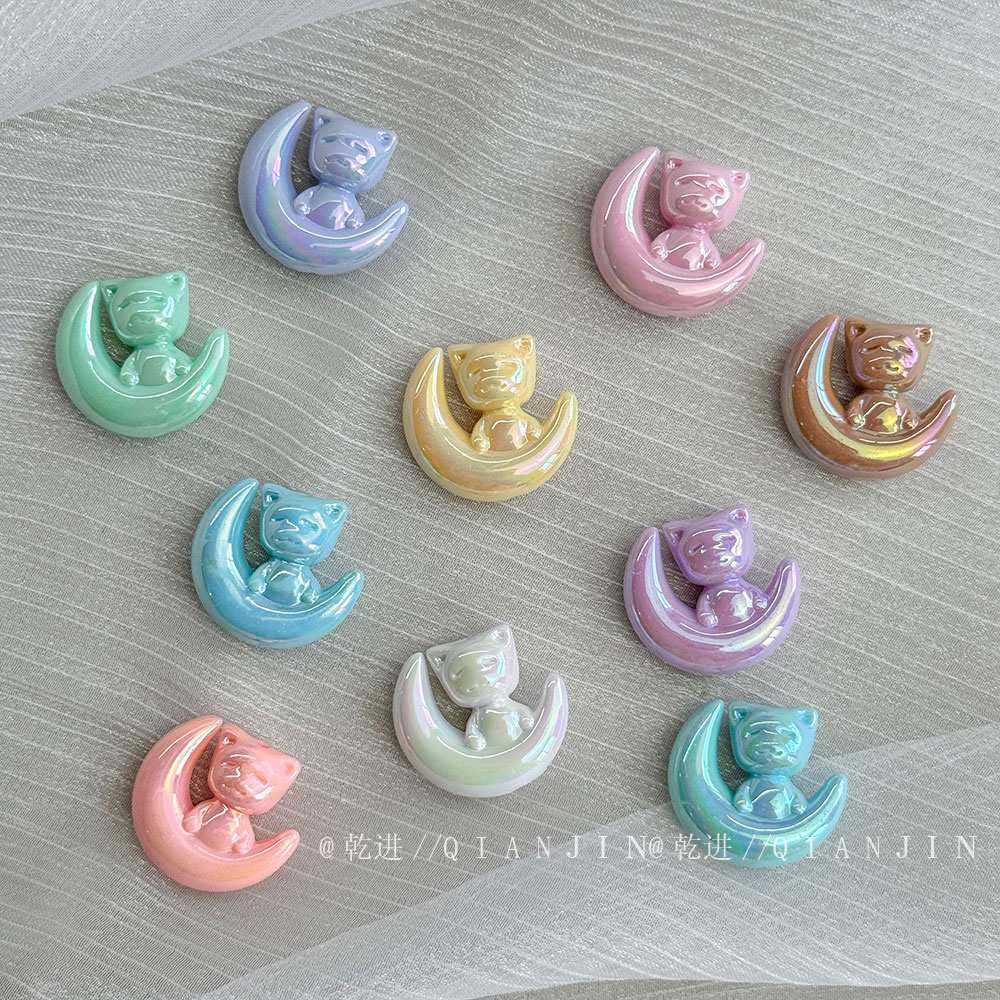 Solid Color Iridescent Plated Beads Moon Cat Beads