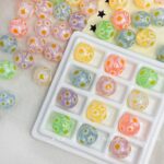 Printed bead Floral daisy bead