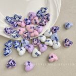 Printed bead Blue and white porcelain printed heart-shaped beads