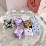 Printed bead Plaid print silver star square beads