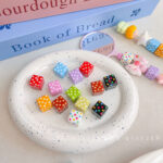Printed bead Polka Dot Square Beads