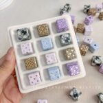 Printed bead Plaid print silver star square beads