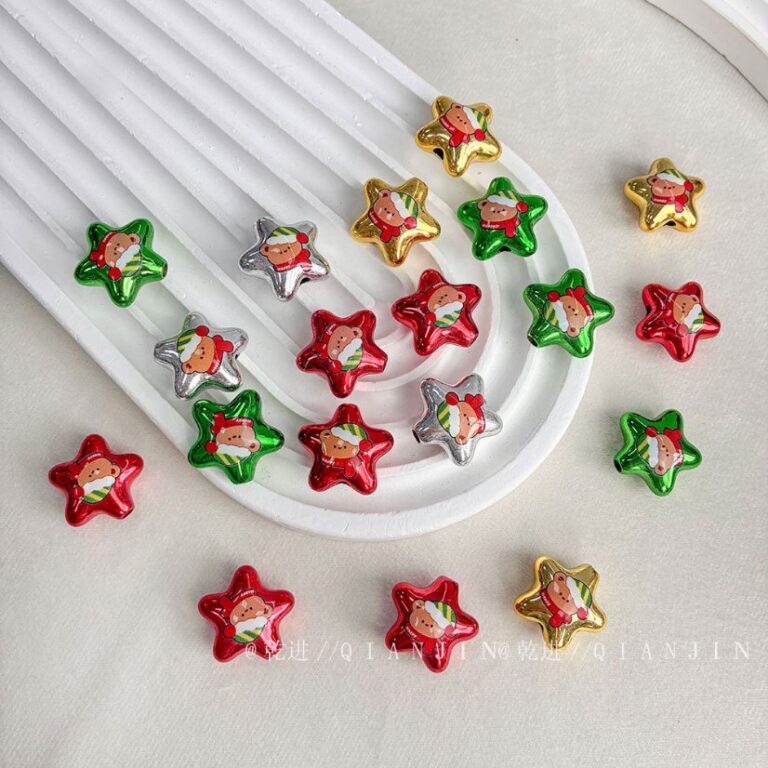 Printed bead Christmas-themed star beads