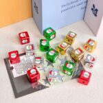 Printed bead Christmas-themed cube beads