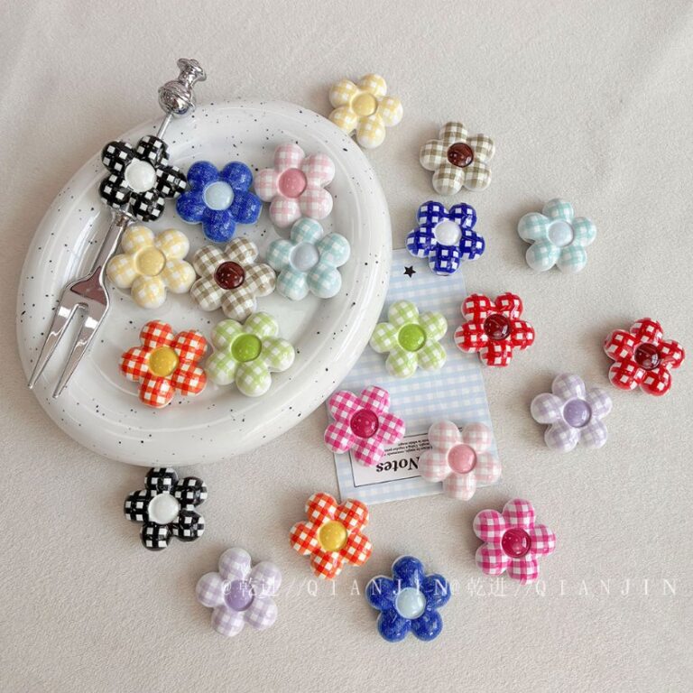 Printed bead Plaid flowers