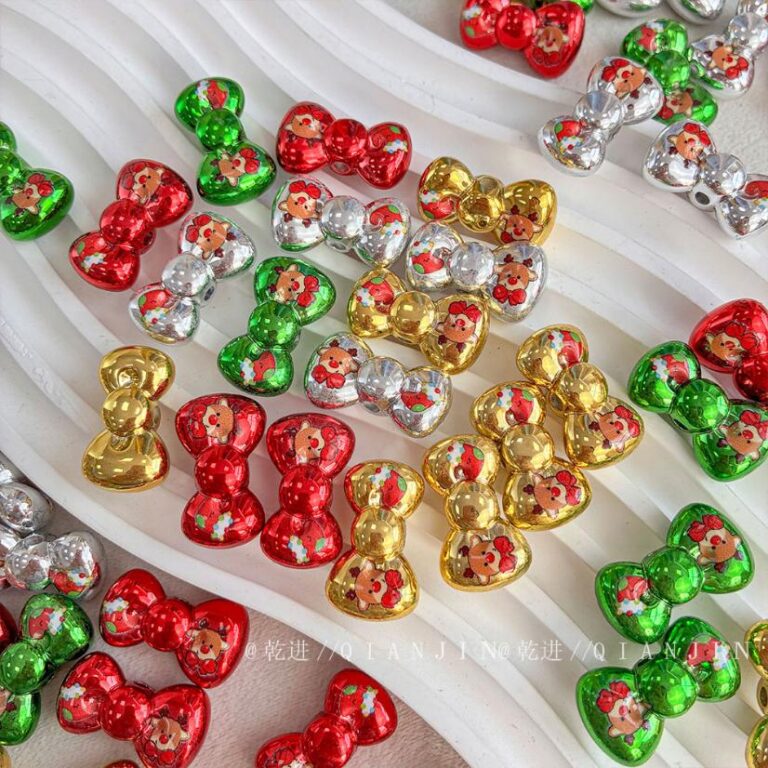 Printed bead Christmas-themed bow beads
