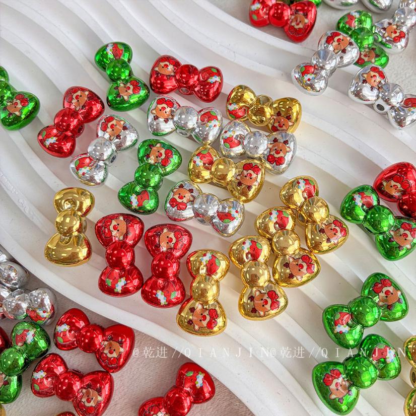 Printed bead Christmas-themed bow beads