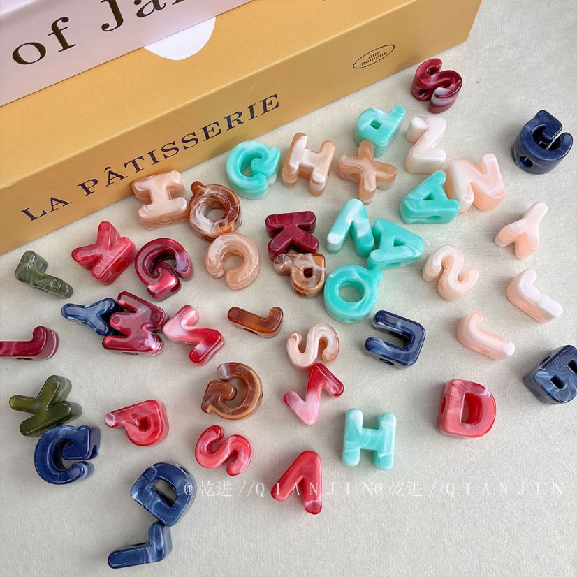 Solid Color Acrylic Beads Marble double-colored alphabet beads