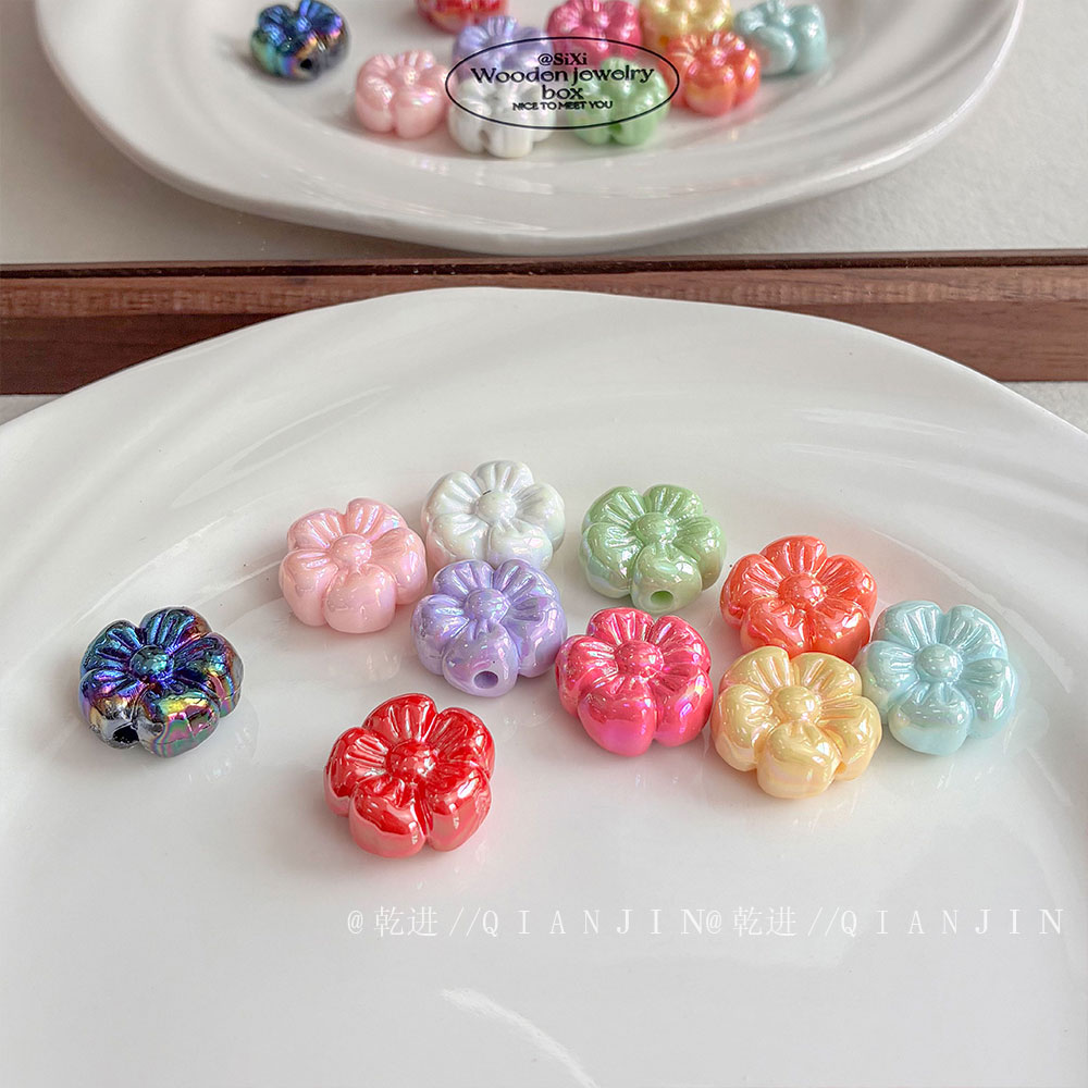 Solid Color Iridescent Plated Beads AB Flower beads