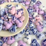 Printed bead Blue and white porcelain printed heart-shaped beads