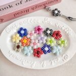 Printed bead Plaid flowers