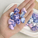 Printed bead Blue and white porcelain printed heart-shaped beads