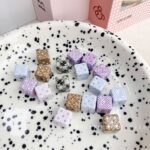 Printed bead Plaid print silver star square beads