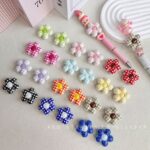 Printed bead Plaid flowers