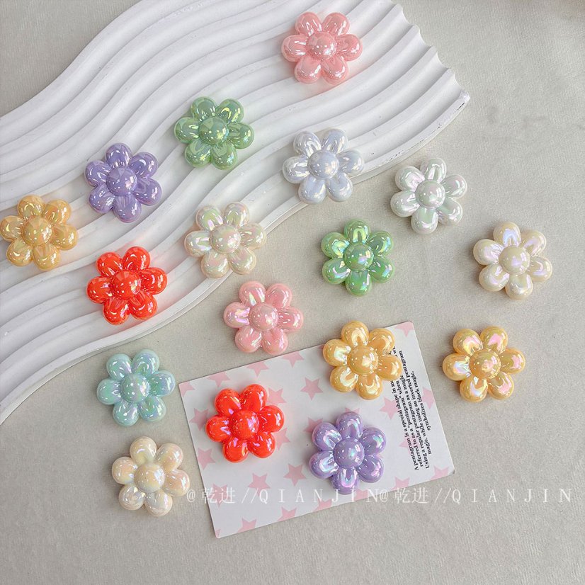 Solid Color Iridescent Plated Beads Six-petaled flower