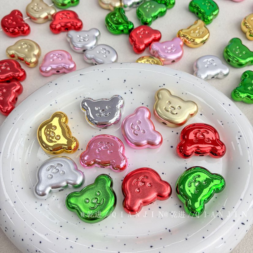 High-Quality UV Beads Metallic plated bear figurine