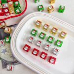 Printed bead Christmas-themed cube beads