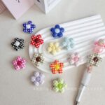 Printed bead Plaid flowers