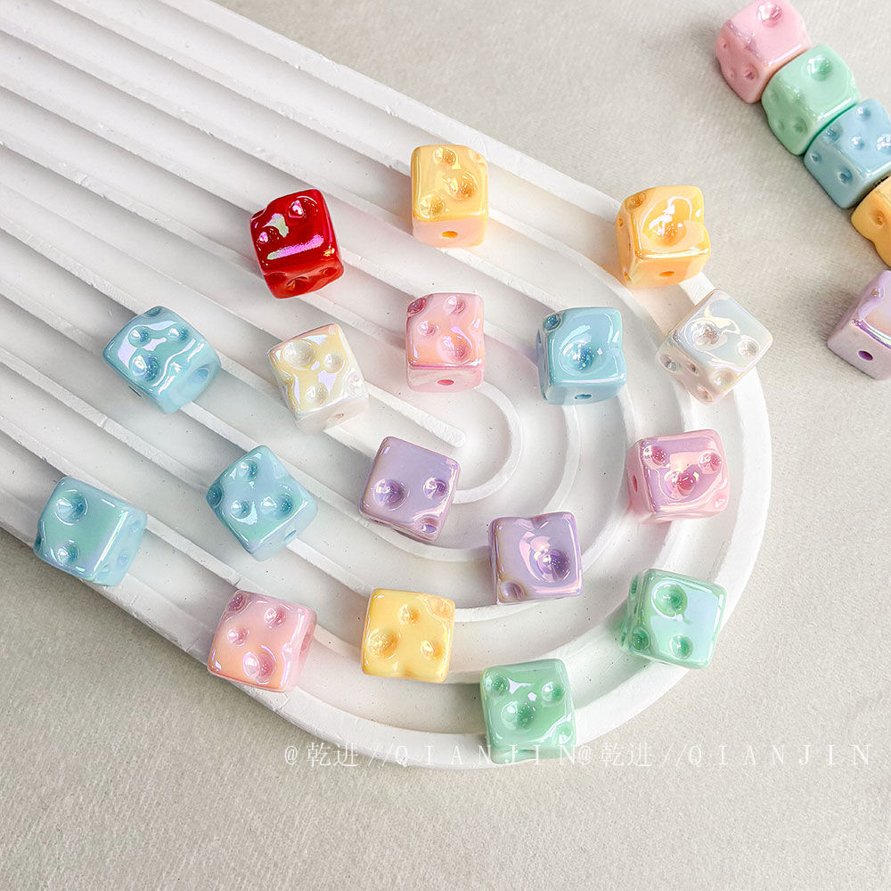 Solid Color Iridescent Plated Beads AB 14MM Cheese cubes