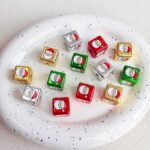 Printed bead Christmas-themed cube beads