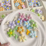 Printed bead Plaid flowers