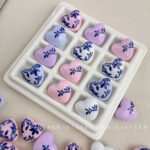 Printed bead Blue and white porcelain printed heart-shaped beads