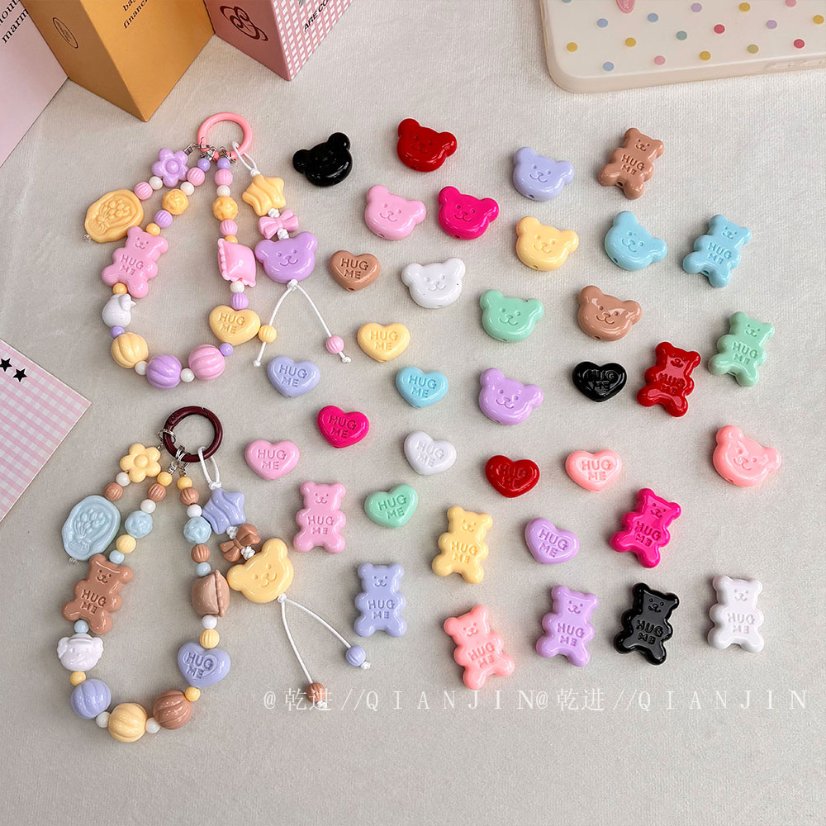 Solid Color Acrylic Beads solid HUGME bear heart -693 694 695