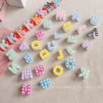 Printed bead Checkered printed alphabet beads