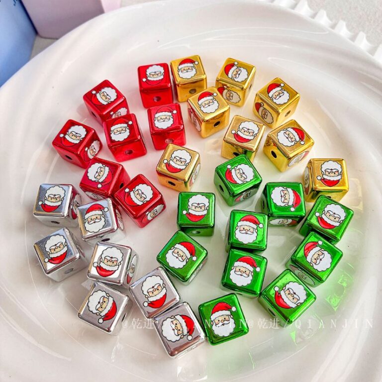 Printed bead Christmas-themed cube beads