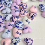 Printed bead Blue and white porcelain printed heart-shaped beads